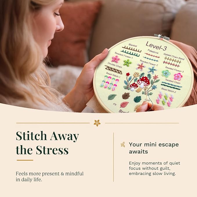 Bradove Beginner Embroidery Kit for Adults and Kids | Hand Embroidery Kit for Beginners with Patterns, Learn to Embroider Kit Adult Beginner, Stitches Practice, Learn to Sew