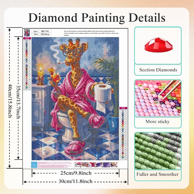 CHWGLFGG 5D Giraffe Diamond Art Kits for Adults Beginners 12x16inch | Cute Animal on Toilet Diamond Painting Kit, DIY Full Round Drill Paint by Diamonds Dot Gem Art for Adult, Home Wall Decor