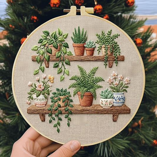 Full Range Embroidery Kit for Adult, Green Plant Pattern Embroidery Kit for Beginners Include Embroidery Cloth Hoops Threads for Craft Lover Hand Stitch with Embroidery Skill Techniques (Book Flowers)