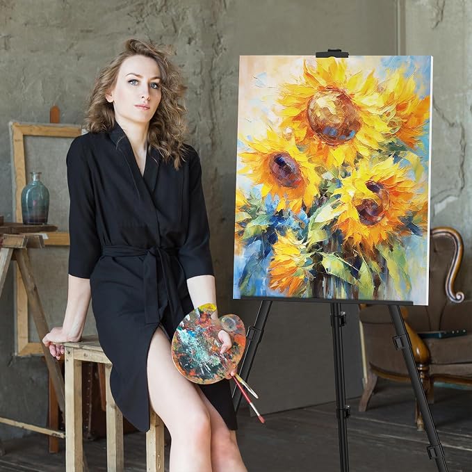 Art Painting Tripod Easel Stand - Portable Adjustable Display Artist Easel | Black Metal Stand with 1 Bag for Tabletop/Floor Painting, Height from 17 to 66 inches, Sturdy for Drawing, Displaying