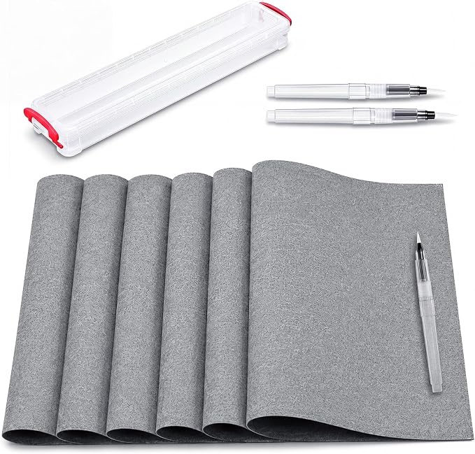 ForraFun 5 Pcs Water Drawing Writing Canvas Set Reusable Water Art Painting Board Portable Drawing Writing Cloth with 3 Brushes and 1 Storage Case for Artist Meditation Calligraphy Practice