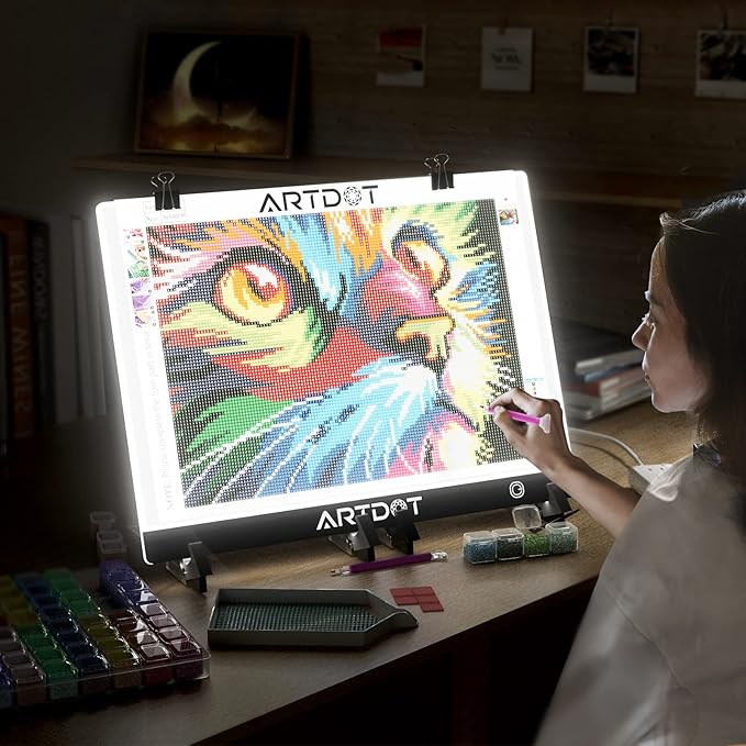ARTDOT A3 LED Light Pad for Diamond Art Kits for Adults | USB Powered Light Board Kit, Adjustable 3 Brightness Levels with Diamond Painting Tools Detachable Stand and Clips