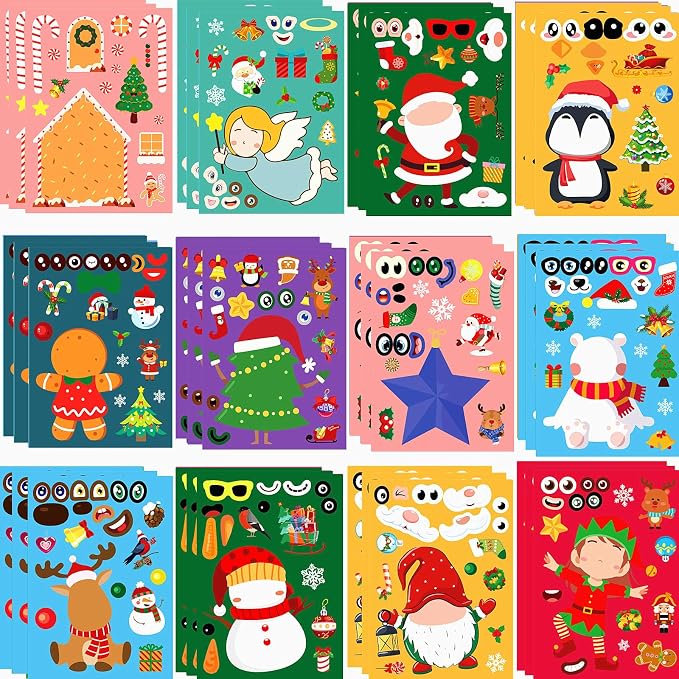 36 Sheets Christmas Stickers, Christmas Crafts Make Your Own DIY Stickers for Holiday Games Gifts Party Supplies