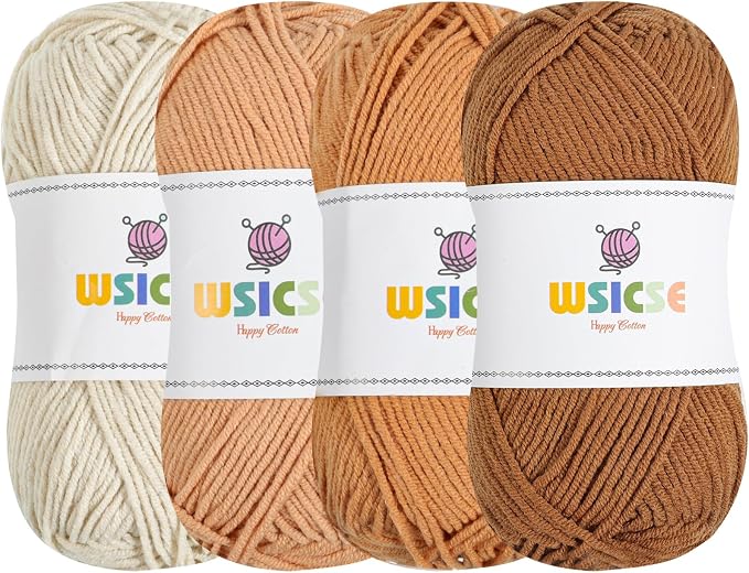 4 Pack Crochet Yarn, 560 Yard Soft Brown Yarn for Hand Knitting Decor Gifts | 60% Cotton, 40% Polyester; Soft Worsted Yarn; for Crochet and Knitting; 3-4 mm Needles, 2-3 mm Hooks