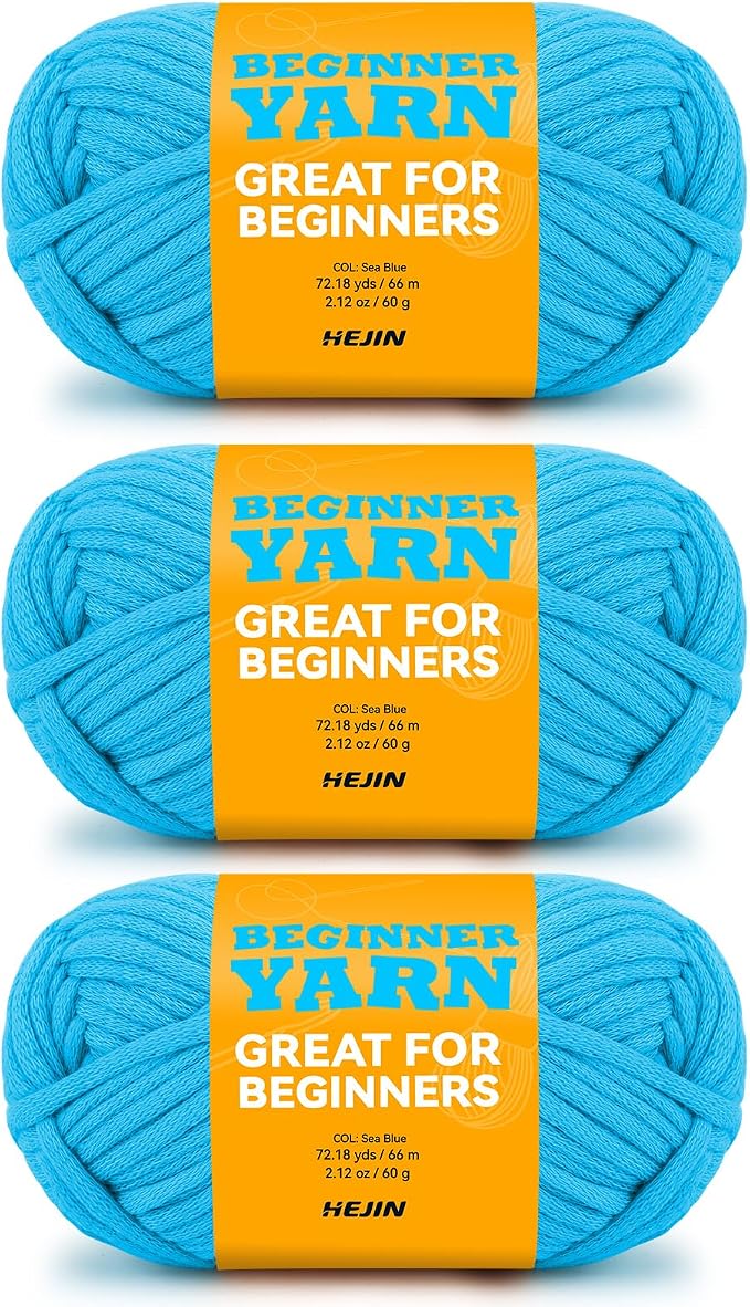 3x60g Sea Blue Yarn for Crocheting and Knitting;3x66m (72yds) Cotton Yarn for Beginners with Easy-to-See Stitches;Worsted-Weight Medium #4;Cotton-Nylon Blend Yarn for Beginners Crochet Kit Making