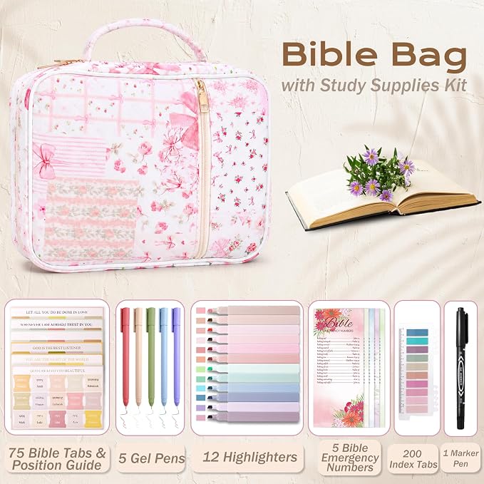 XKDOUS Bible Cover Case for Women Bible Bag Journaling Kit w/Study Supplies