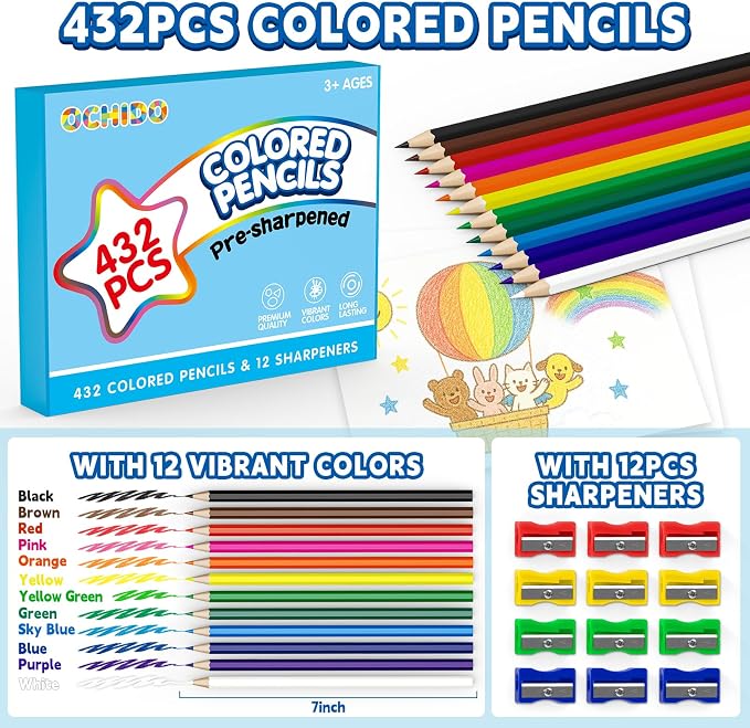 432 Packs Colored Pencils Bulk Classroom, Color Pencils for Kids, 12 Colors
