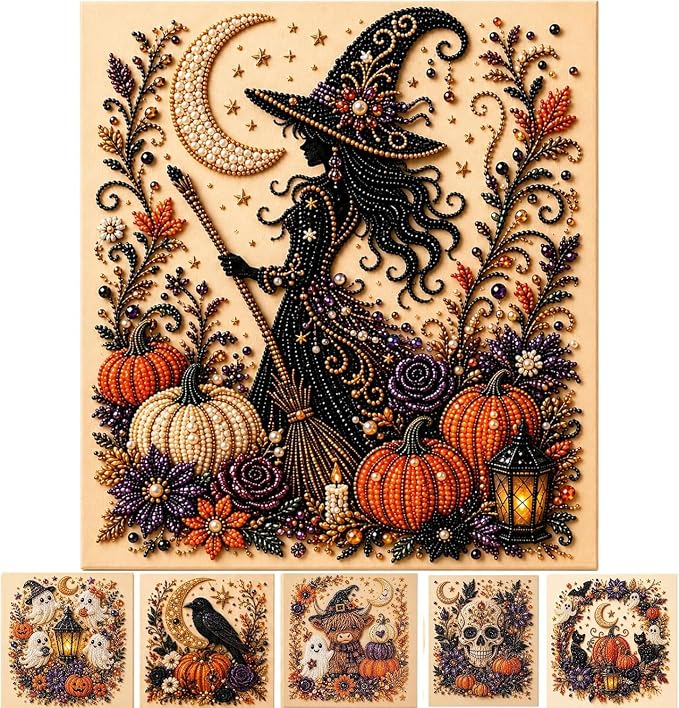 Halloween Pearl Art Kit, Cute Ghost 3D Diamond Art DIY Craft Kit with Resin Pearls, Spooky Cute 3D Diamond-Painting Crafts for Adults, Fall Home Decor Wall Art, Beginner DIY Seasonal Party Gift (#B)