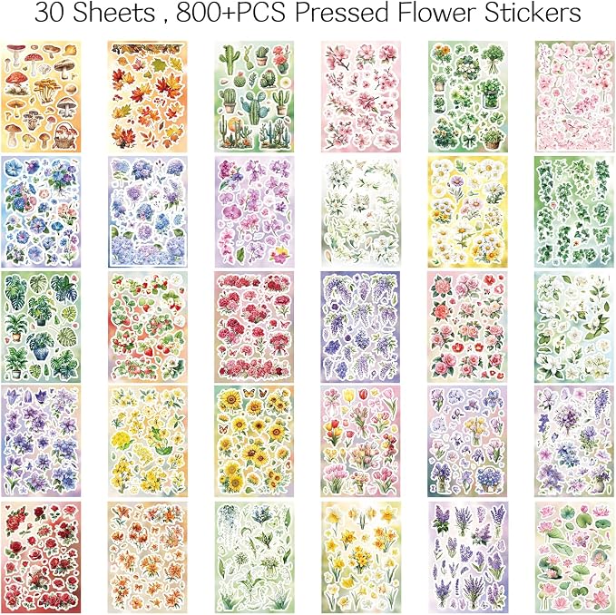 800+ PCS Floral Sticker Book for Journaling Supplies, Leaf Flower Watercolor Botanical Stickers for DIY Craft Scrapbooking Aesthetic Room Decor Junk Journal Bullet Journals Collage