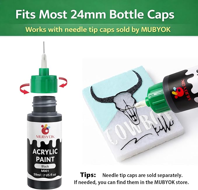 MUBYOK 2oz Black Matte Acrylic Paint Set for Car Freshie Painting, Drawing and DIY Arts & Crafts Supplies for Adults(Pack of 6)