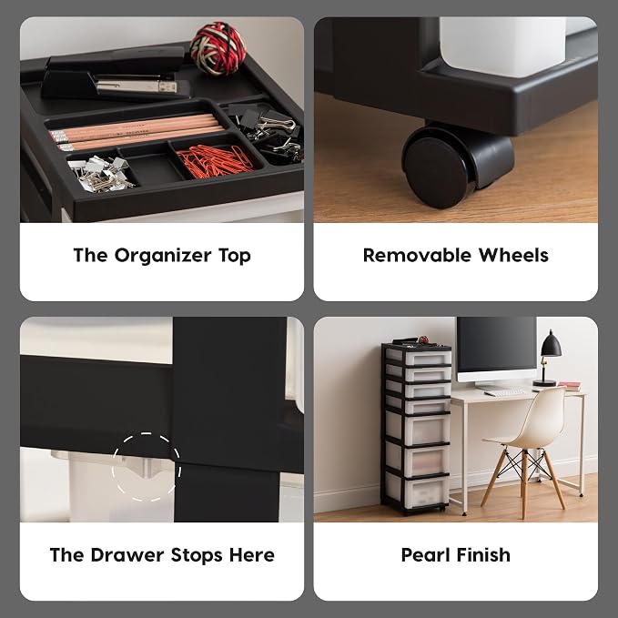 IRIS USA 7-Drawer Rolling Storage Cart, Black/Pearl