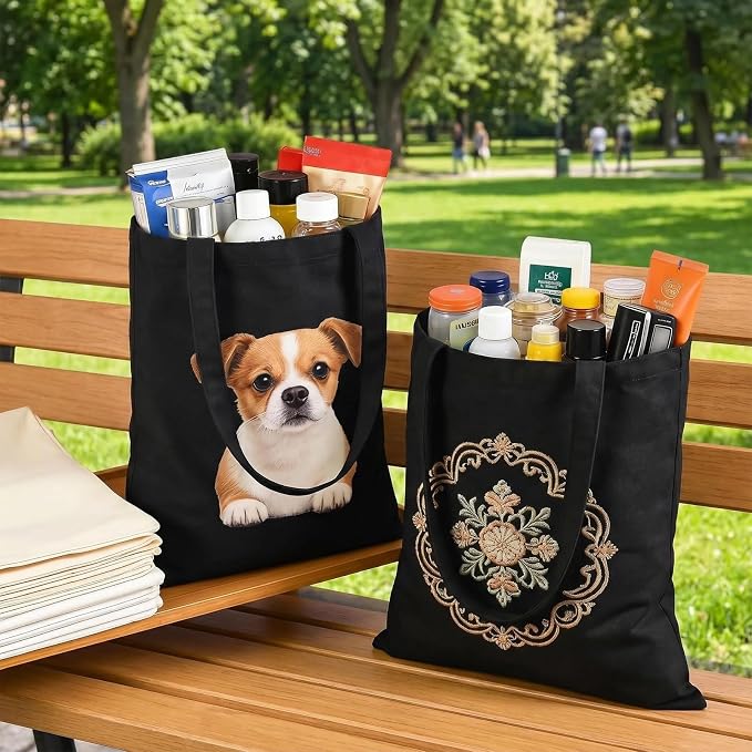 60-Pack Sublimation Blanks Tote Bags, Black Canvas Bags for DIY Gifts | Reusable grocery shopping totes, heat transfer & HTV ready, personalized gifts for women, men, advertising, Party Shopping