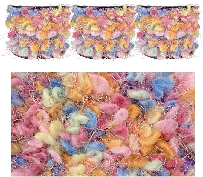 Artisanal Yarn Collection Multifiber Fancy Yarn for Knitting Crocheting Crafts DIY, Set of 3 Rolls (Pink & Deep Blue Bubbles)