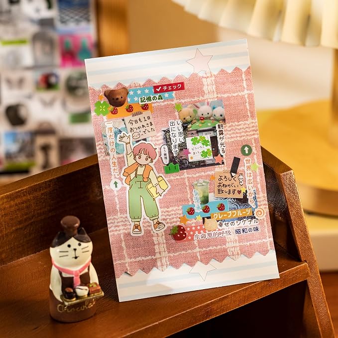 Retro Sticker Book Japanese Style Aesthetic Die Cut Stickers for Journaling Scrapbooking Kawaii Deco 4.1x5.7 Inches 27 Sheets