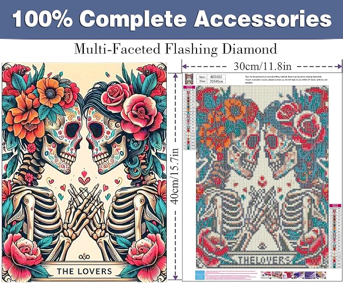 ijbnhd Skull Diamond Painting Kits for Adults 5D Valentine 12x16inch