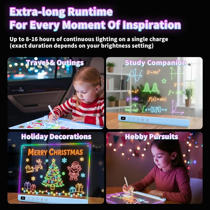 Led Drawing Board with 13 Light Effects, 16" Rechargeable Glow Doodle LED Note Board with Colors, Neon Light Up Drawing Tablet Gifts for Kids for Easter Birthday Christmas Gift Ideas