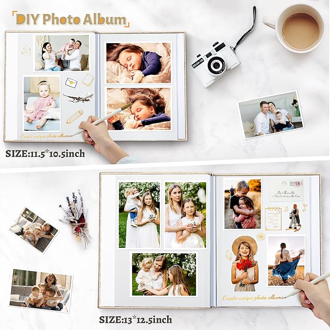Artfeel Photo Album Self Adhesive Scrapbook,60 Pages Large Photo Book for 4x6,5x7,8x10 Pictures,DIY Album for Baby Wedding Family Travel Birthday,with Metallic Pen and Scraper