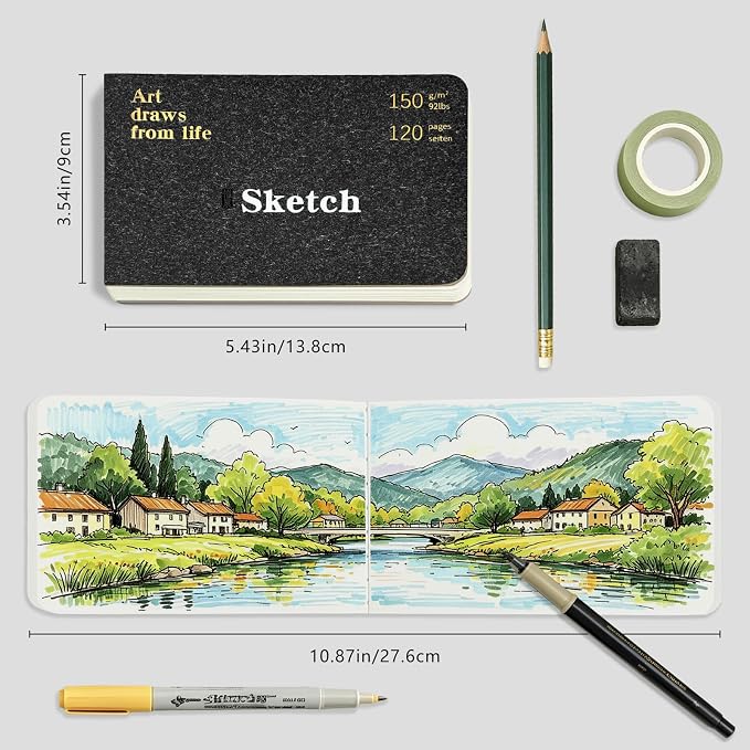 Hardcover Pocket Sketchbook, 3.5" x 5.4" Mini Small Travel Drawing Journal, 92lb/150gsm Heavyweight Paper, 120 Pages Blank Sketch Book for Adults Artists Mixed Media, Ideal Gift,Gravel Grey