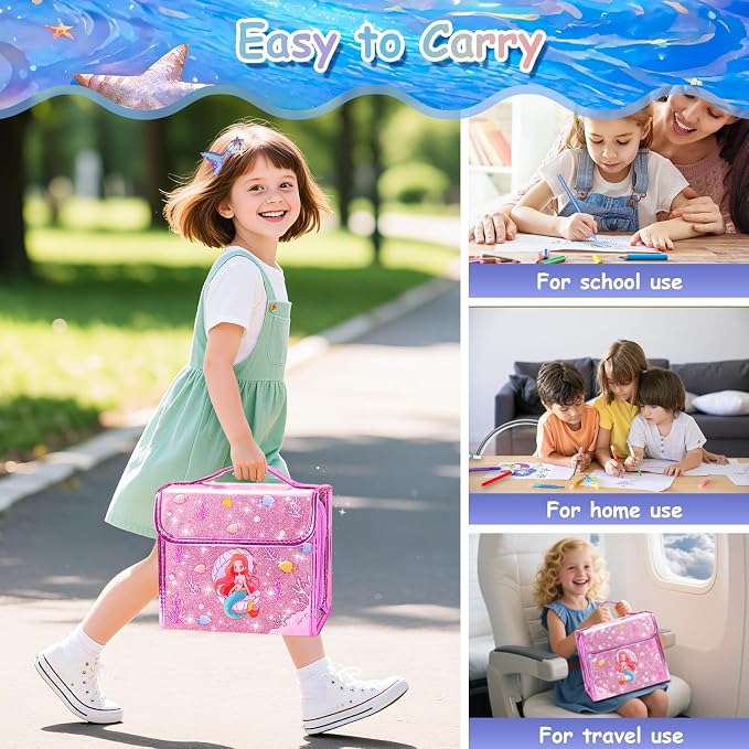 98Pcs Washable Scented Marker Set, Mermaid Pencil Case & Stationery Art and Craft for Kids Coloring Set Birthday Gift Include Markers, Glitter Pens, Crayons Drawing Kits for Girls 4 5 6 7 8 9 10 11 12
