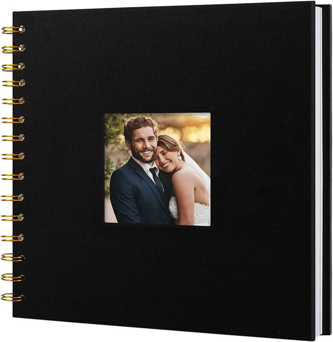 8"x8" Scrapbook Photo Album Linen Cover 20 Sheets 40 Pages White Paper | Black Hardcover Kraft White Pages Memory Book, for Travel Wedding Guest Book Christmas Baby Shower Fits 4x6 & Instant Photos