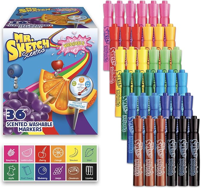 Mr. Sketch Scented Washable Markers, Chisel Tip Marker, Assorted Colors, 36 Count - Fun for Kids, Coloring, Spark Creativity, Arts & Crafts