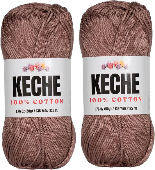 Cotton Yarn - 100% Cotton Yarn for Crocheting and Knitting, Mercerized Cotton Amigurumi Yarn Fine-Sport 2 1.76 oz (50g) / 136 Yrds (125 m) 2 Skeins - Camel