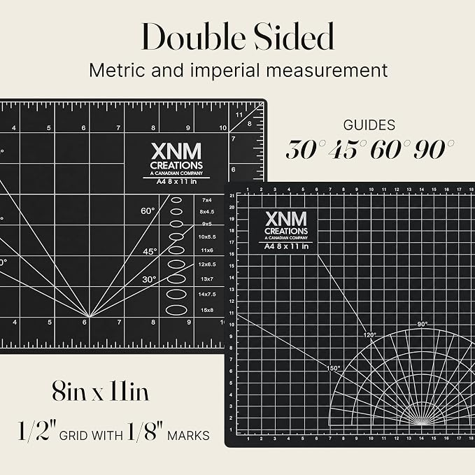 XNM Premium Self Healing Cutting Mat - 8 Inches by 11 inches - A4, 3 Layer Quality PVC Construction - Dual Sided, Imperial and Metric Grid Lines - Perfect for Cutting, Sewing, and Crafts