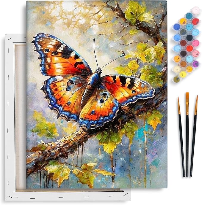 Yezavesu Butterfly Framed Paint by Numbers Kit for Adults Beginner | With Frame Canvas 12x16 Inch, DIY Acrylic Painting by Numbers Butterfly, Stress Relief Craft Kits, Home Wall Decor Gift