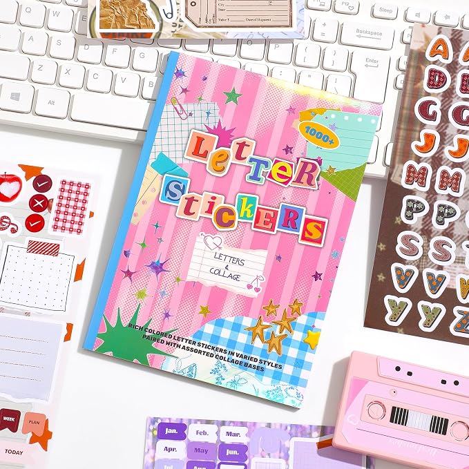 1000+ Pcs Alphabet Collage Sticker Book, Retro Letter & Collage Note Frame Decor Stickers for Junk Journal, Scrapbooking Supplies, Ideal DIY Decorative Gift for Women Teen Girls