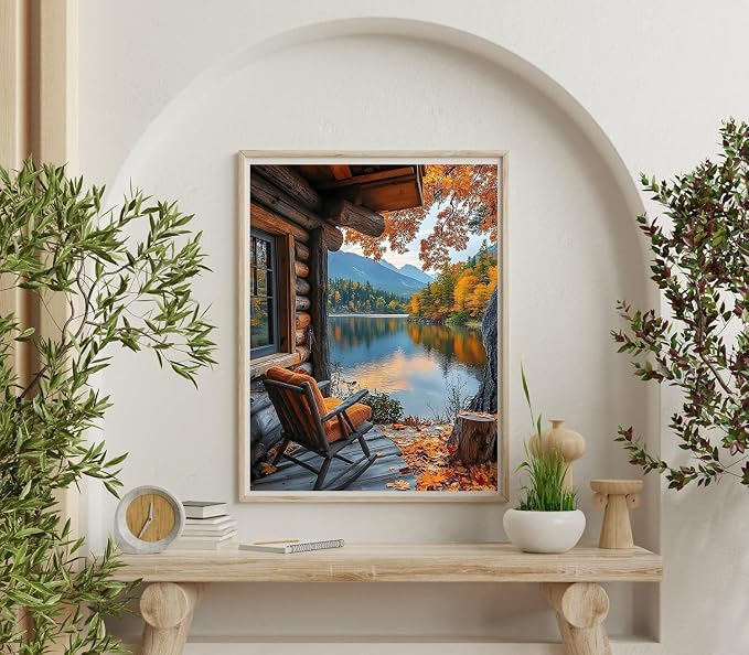 Accompany Wind Autumn Landscape Diamond Art Kits for Adults, 5D Mountains Lake Diamond Painting Kits for Beginners,DIY Round Full Drill Diamonds Gem Art Crafts for Home Wall Decor Gifts 12x16 Inch
