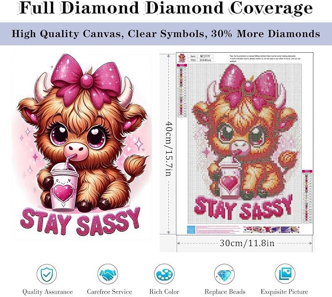 HHMATITS Cow Diamond Art Kits for Adults - Diamond Painting Kits 12x16Inch