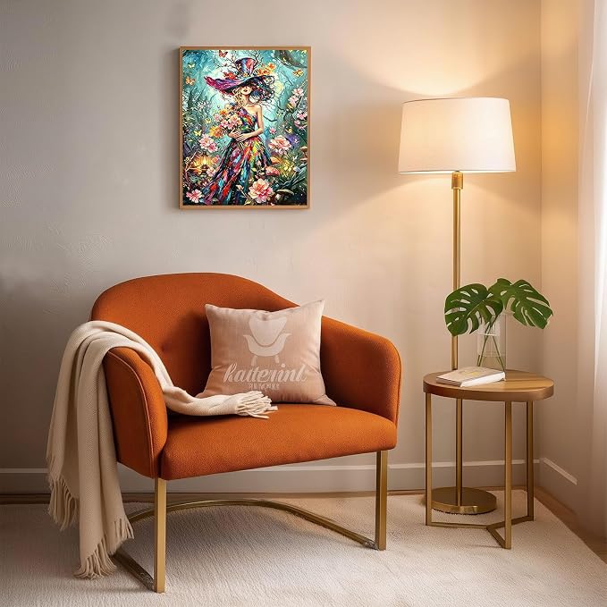 Gemozaic Floral Woman Paint by Numbers Kit for Adults, 16x20 in, Unframed | Elegant Lady Paint by Number on Canvas, Colorful Bouquet Butterfly DIY Acrylic Numbers Painting for Home, Wall Decor, Gift
