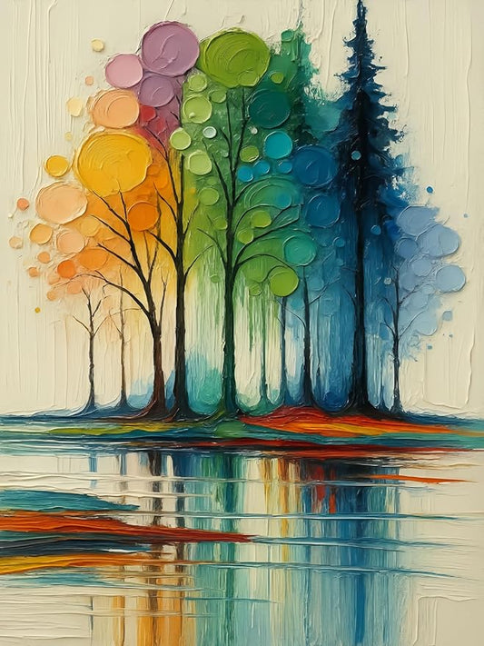 DOTSTART Paint by Numbers Kit for Adults,Rainbow Trees Paint by Number Kits | Paint on Canvas,Lake Painting by Numbers Easy Oil Painting,for Home Wall Decor 11.8X15.7 inches
