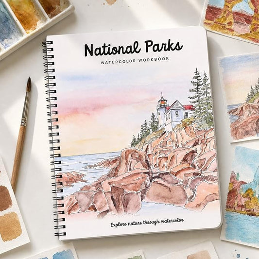 Beautiful Watercolor Book for Beginners - 10 National Park Designs | Guided Watercolor Painting Workbook on Quality Paper - Relaxing Activity Book for Adults and a Perfect Art Gift for Women