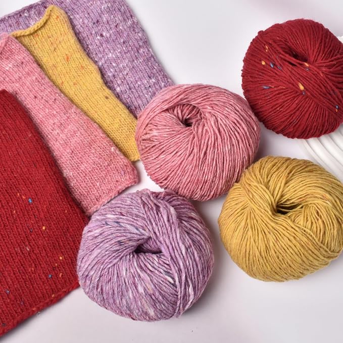 Rustic Tweed Wool Yarn, 1oo% Australian Wool, DK, 4 Skeins 200g/656yds (3115 Classic Red Fleck), Colorful Tweed Yarn | Cozy Wool Texture | Refined Everyday Knits