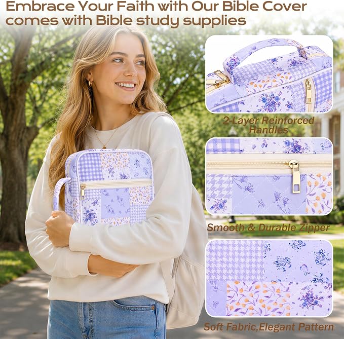 XKDOUS Bible Cover Case for Women Bible Bag Journaling Kit w/Study Supplies