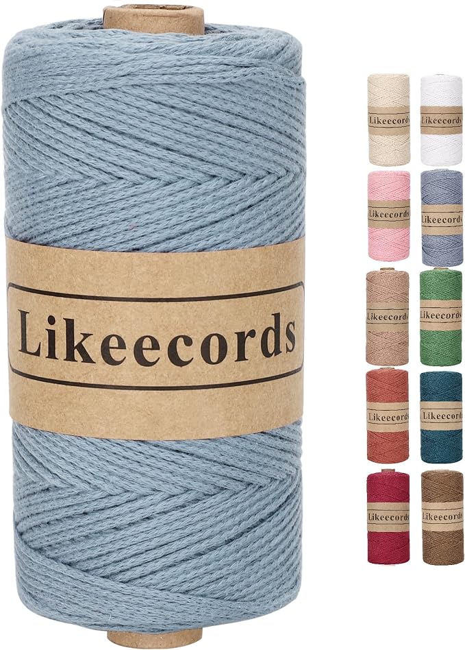 Likeecords 100% Cotton Crochet Bag Cord 2mm 170m Macrame Cord 2mm Crochet Thread Macrame Rope Gift for Knitter (Haze Blue)
