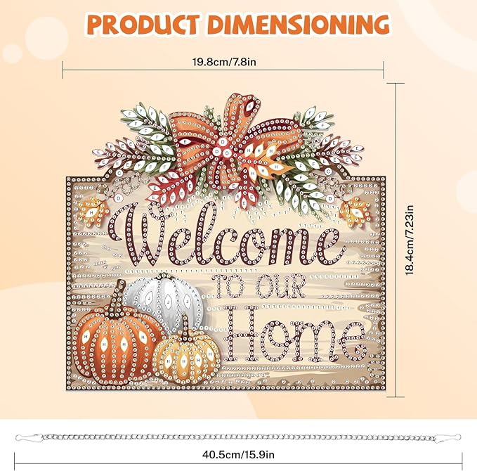 Bowetile Fall Diamond Art Hanging Kits for Adults, Welcome to Our Home Diamond Art Suncatchers, 5D Special Shape Autumn Diamond Painting Pendant Window Ornament Gifts for Home Door Wall Decor
