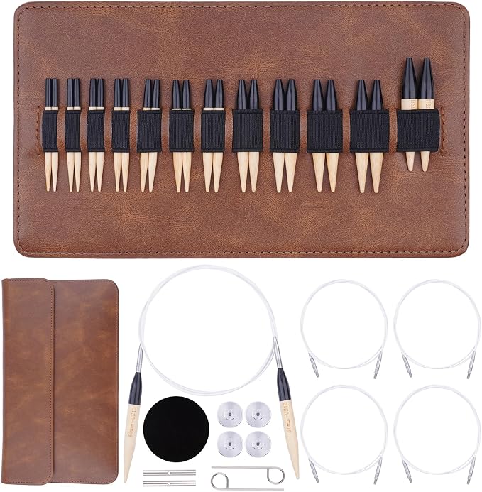 WAZAIGUR 2.16" Short Interchangeable Bamboo Circular Knitting Needles Set