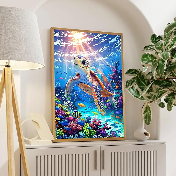 Yunruily Paint by Numbers for Adults - Sea Turtle Adult Paint by Numbers,Sea Turtle Painting by Numbers for Adults for Home Wall Decor and Birthday Gifts 16x20inch