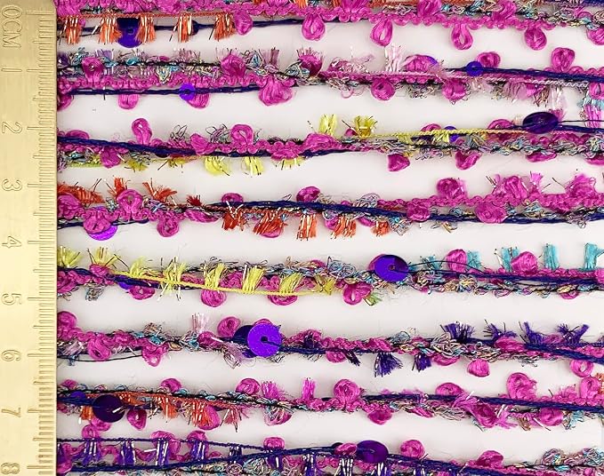 Artisanal Yarn Collection Multifiber Fancy Yarn with Purple Sequins for Knitting Crocheting Crafts DIY, Set of 3 Rolls (Fuchsia with Purple Sequins)