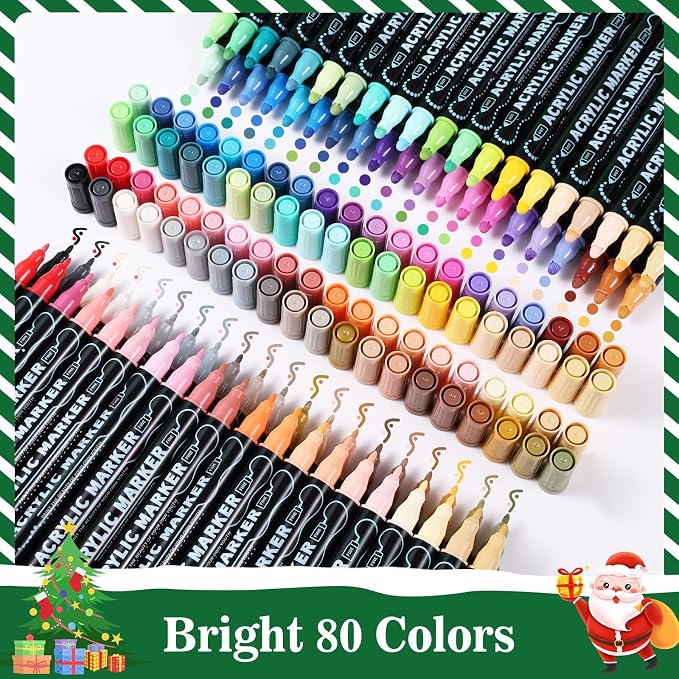 nauets 80 Colors Precision Dual Tip Acrylic Paint Markers Pens - Dot & Fine | Works on Rock, Wood, Fabric, Canvas, Glass, Scrapbook, Paper, Ceramic, Egg, DIY Craft Art Gift - Classroom & School Supplies