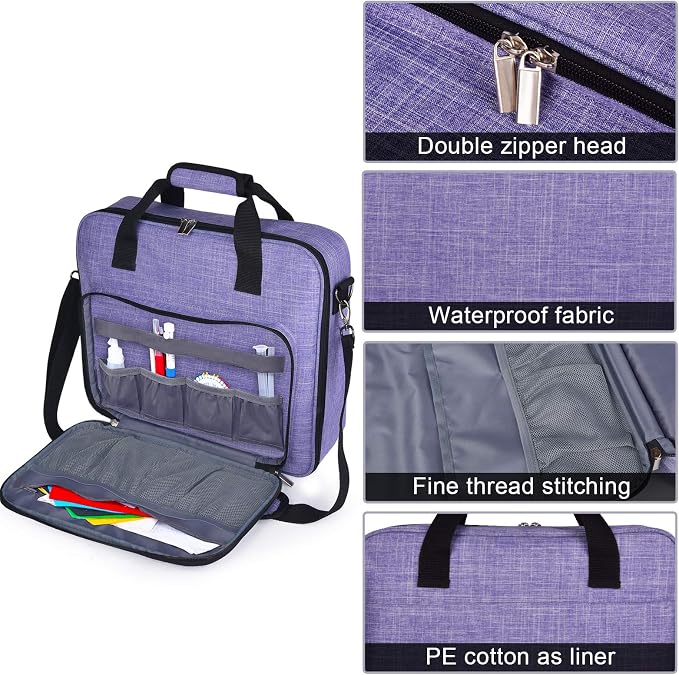 BAGLHER Cross Stitch & Embroidery Organizer Bag - Large Portable Project Storage with 3 Compartments, Travel Friendly Carrying Case for 11.2" Hoops, Threads, Supplies (Purple)