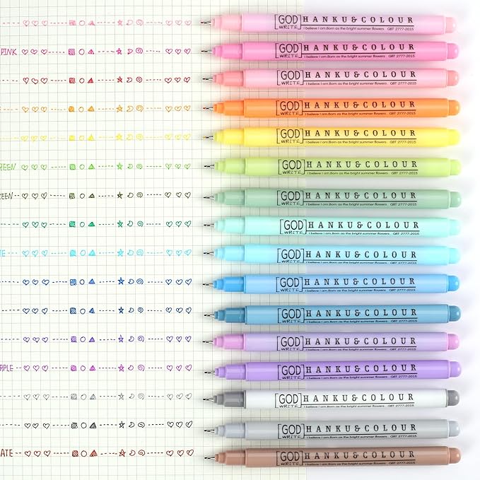 HANKU 0.38mm Fine Point Pen, 16 Colored Bible Pens No Bleed Through Markers