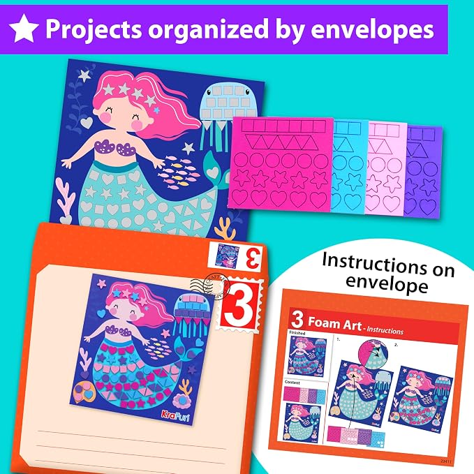 KRAFUN Craft Workshop Kit Ages 3-5 |10 Envelopes, Unicorn & Mermaid