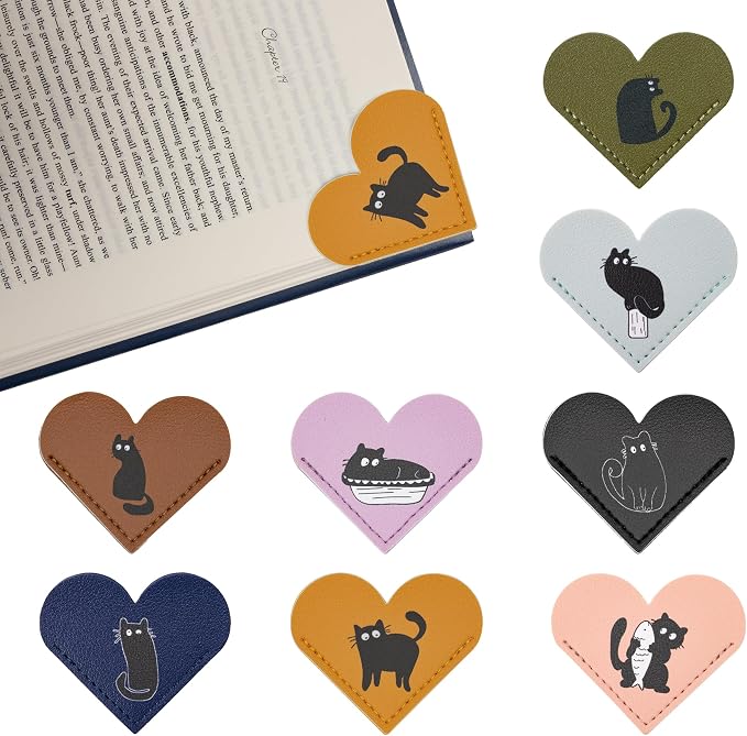 Yuoyar 8 Packs Leather Heart Book Marks for Reading Women - Cute Bookmarks for Book Lovers - Unique Gifts for Women (Cat) | Cute