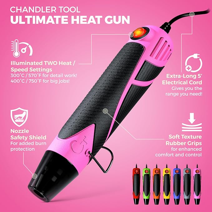 Heat Gun for Crafting, Mini Dual Temp Hot Air Gun Tool for Epoxy Resin, Shrink Wrapping, Vinyl Wrap, Embossing, Electronics, Candle Making, Sublimation, Phone Repair & DIY (Pink/Black)