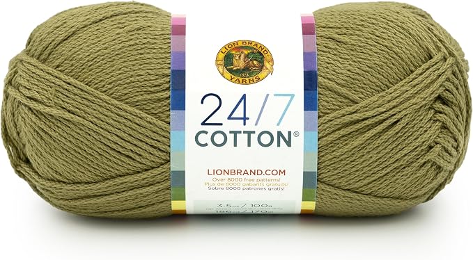 Lion Brand Yarn, 24/7 Cotton Yarn, Bay Leaf, Green, 1 Pack