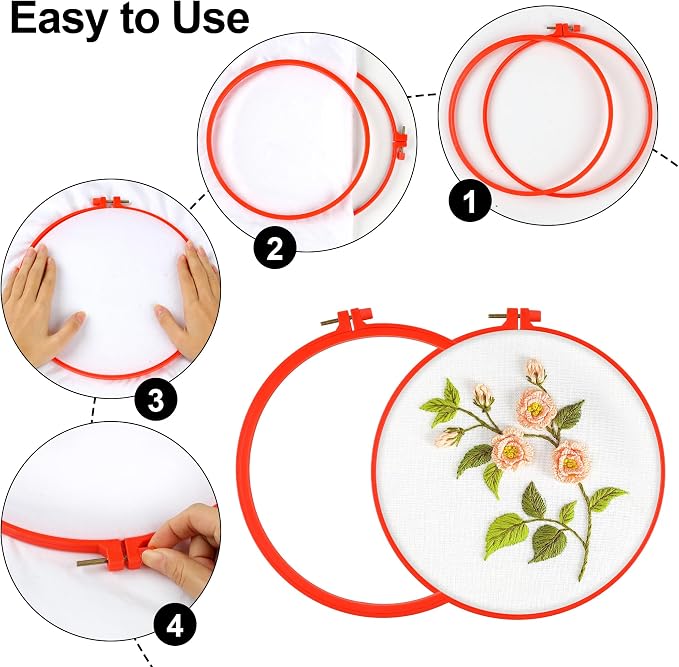 Phinus 6 Pcs Embroidery Hoop 6 Size, Round Plastic Cross Stitch Hoop with 16 Needles (3.6In to 10.7 in), Small Embroidery Hoop, Cross Stitch Hoops, Frames, Embroidery, Craft Sewing(Multicolor)