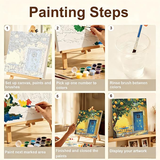 Gemozaic Lemon Tree Paint by Numbers Kit for Adults with Frame and Easel | Lemon Framed Adults' Paint by Number Kits, Oil Acrylic Painting for Home, Office, Wall Decor, 8 x 8 Inch